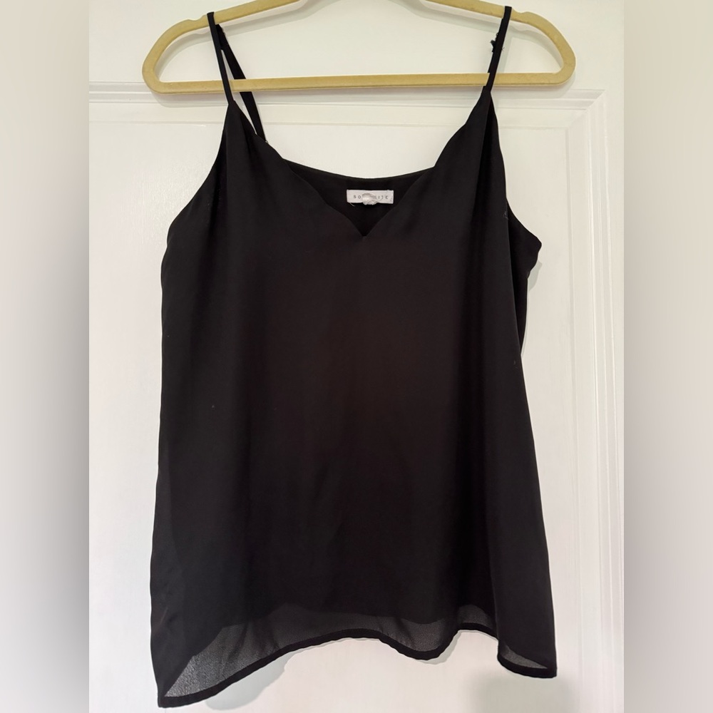 Black, Scalloped V-Neck, Camisole Socialite Blouse